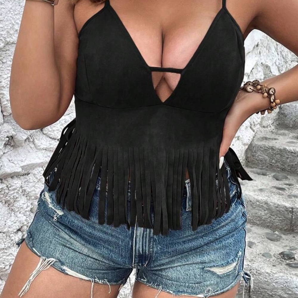 SHEIN Black Fringe Tank Top